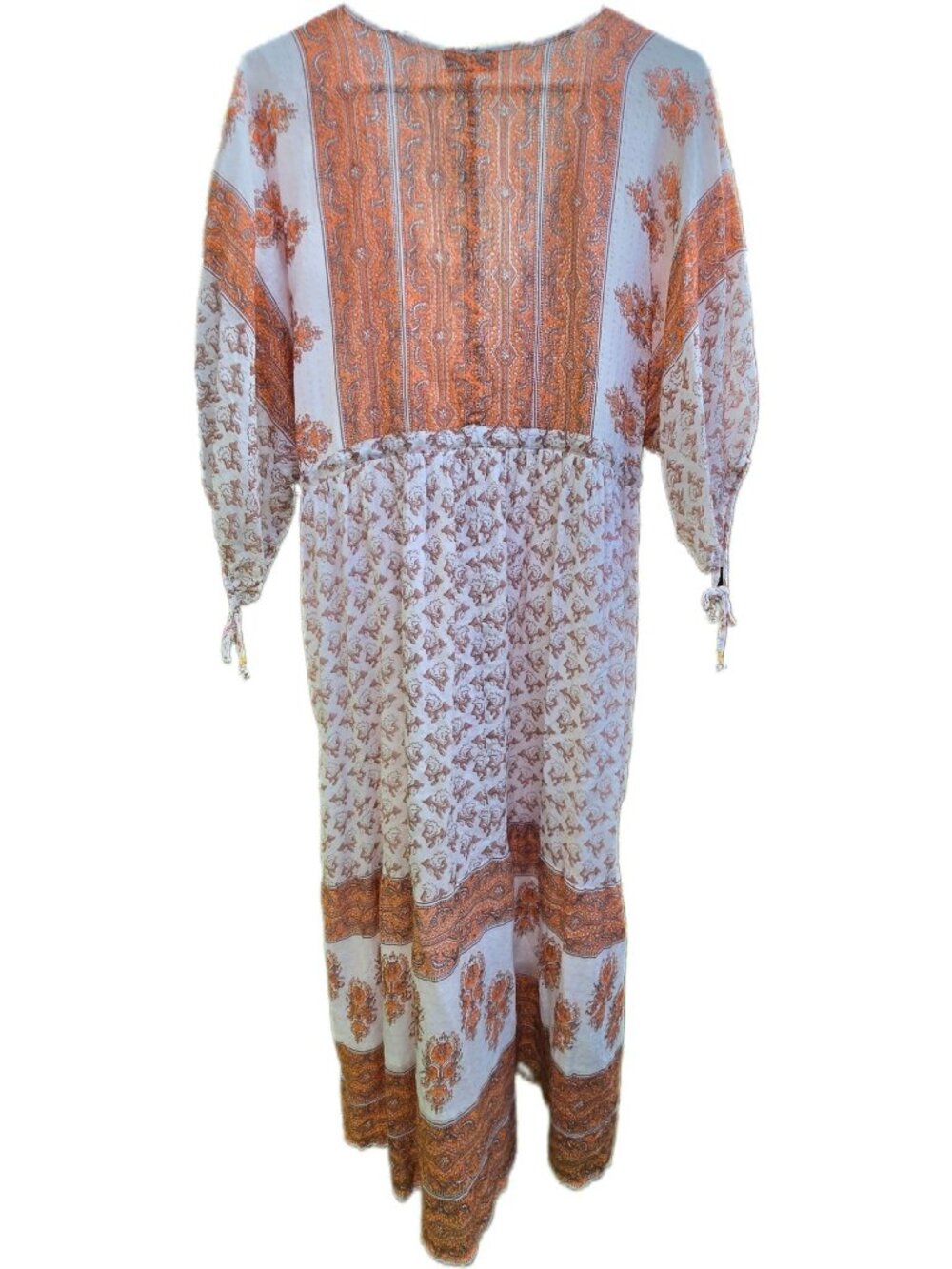 Little Miss Gypsy Boho Midi Dress L XL Batik Orange Metallic Lurex With Pockets - Picture 8 of 11